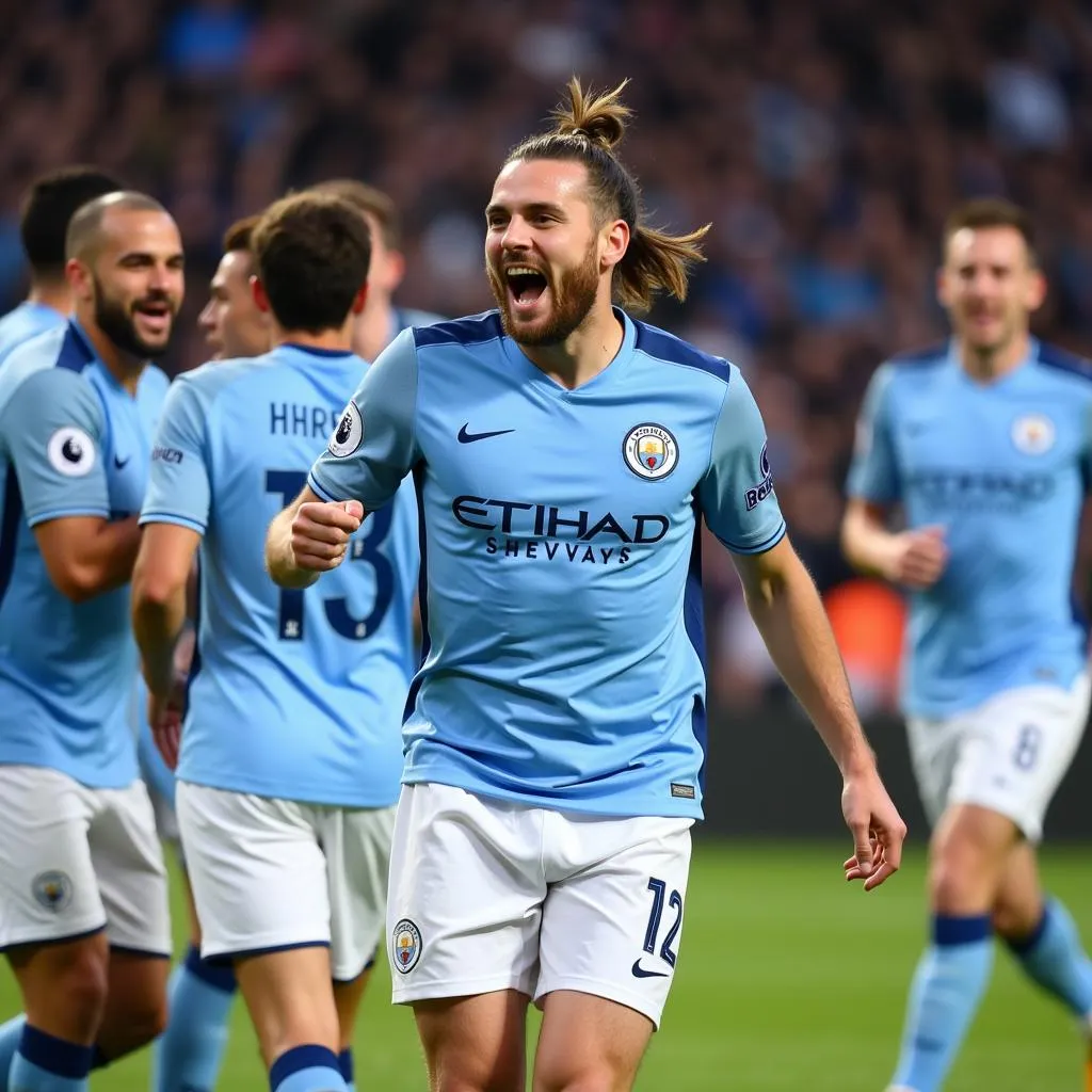 Haaland celebrates a goal for Manchester City