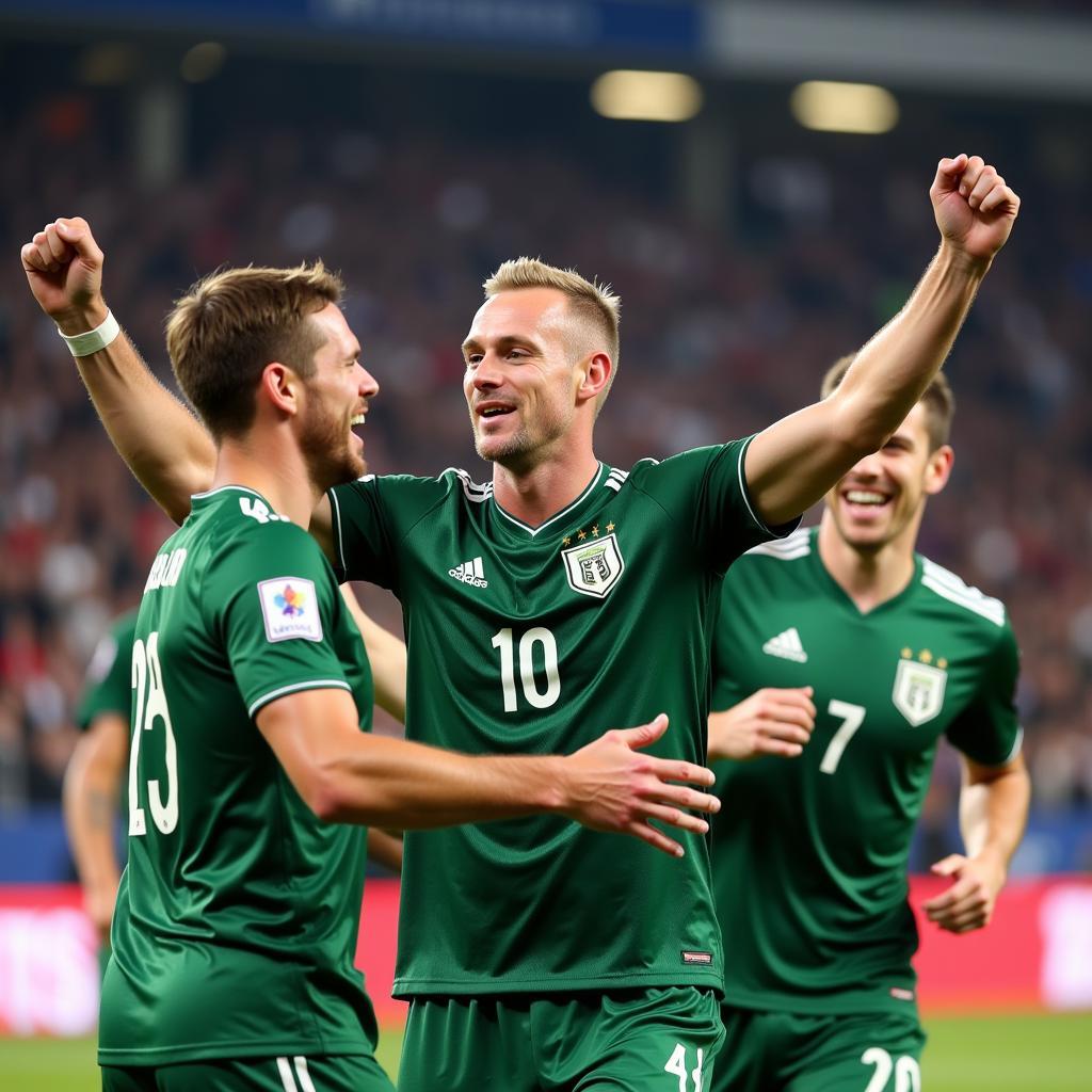 Erling Haaland celebrates scoring a goal with his teammates