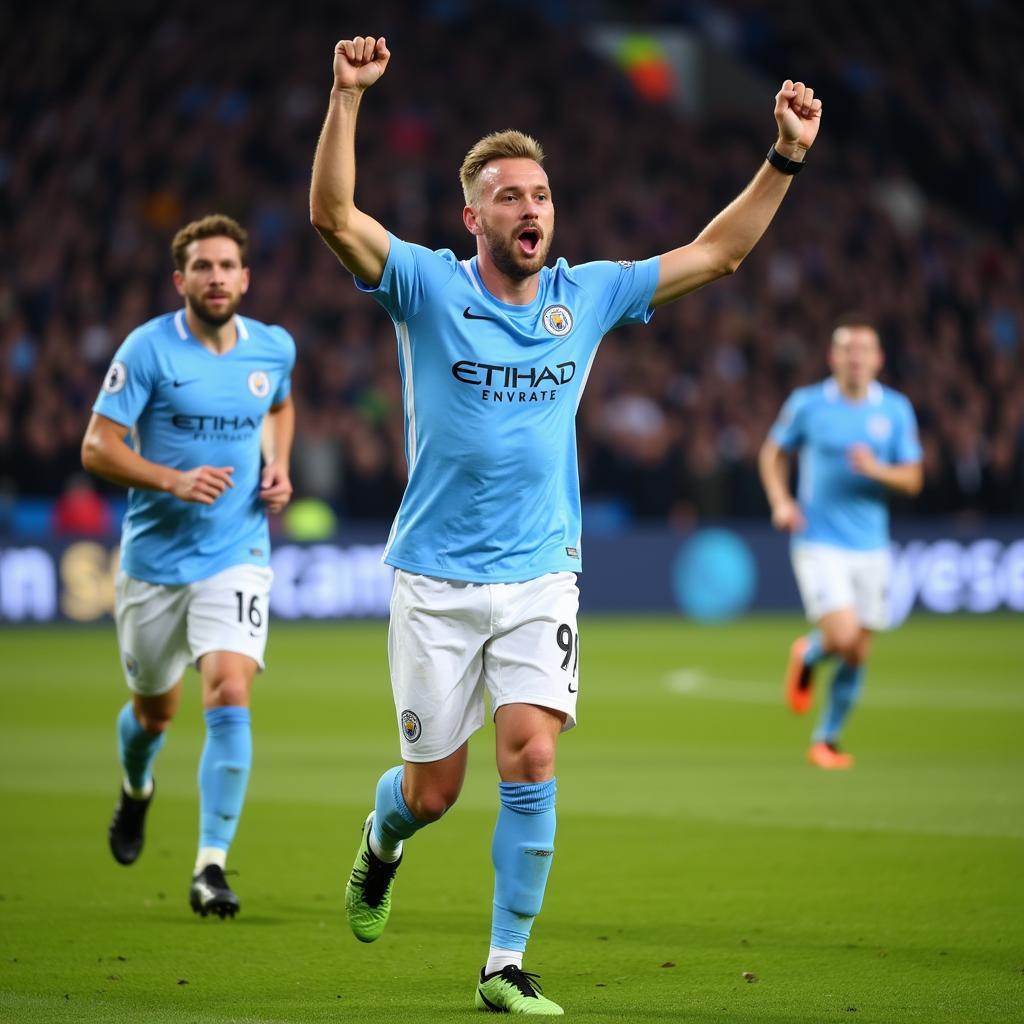 Erling Haaland celebrating a goal for Manchester City