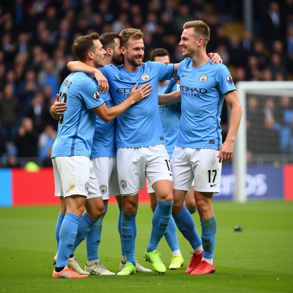 Erling Haaland celebrates a goal with teammates