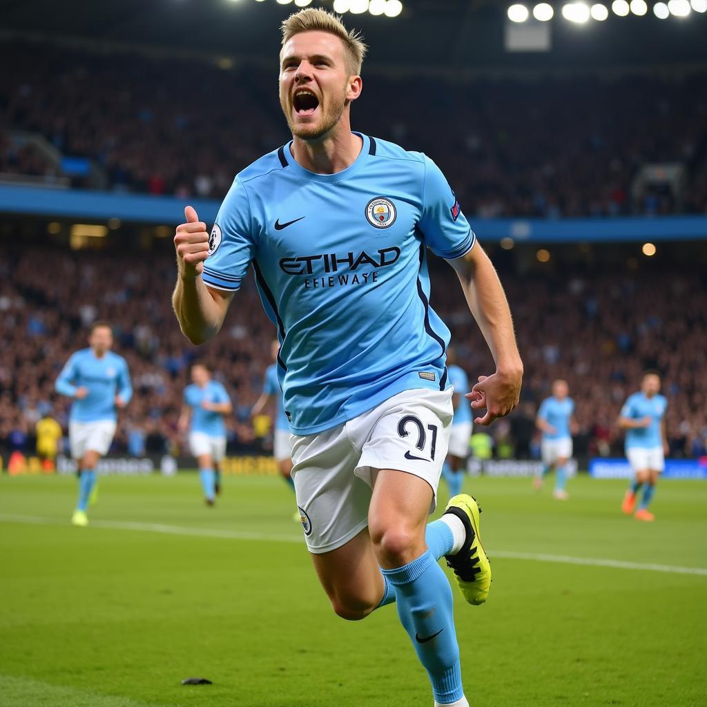 Haaland celebrates a goal with Manchester City