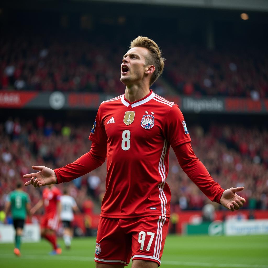 Haaland celebrates a goal with his signature meditation pose.