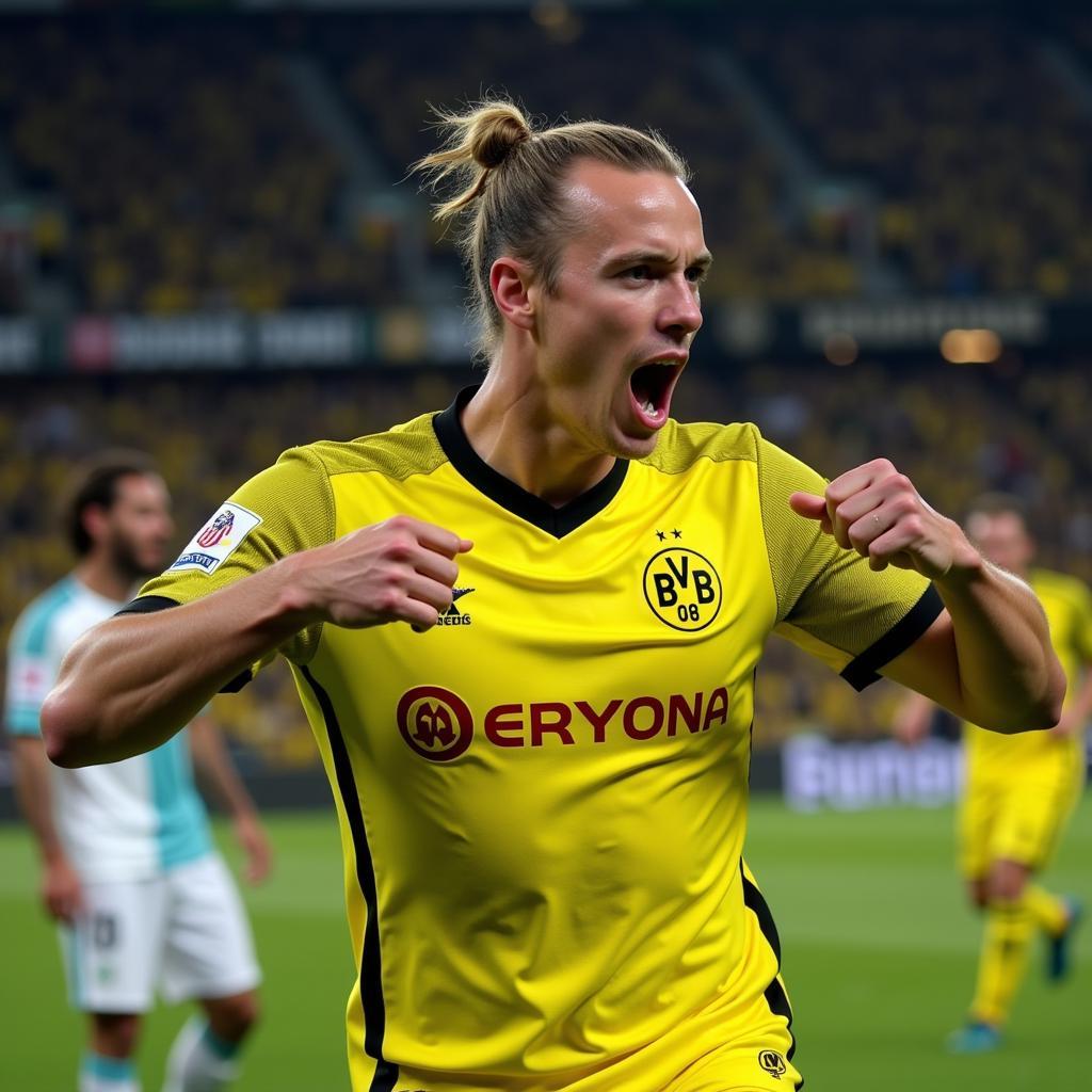 Erling Haaland celebrating a goal for Borussia Dortmund