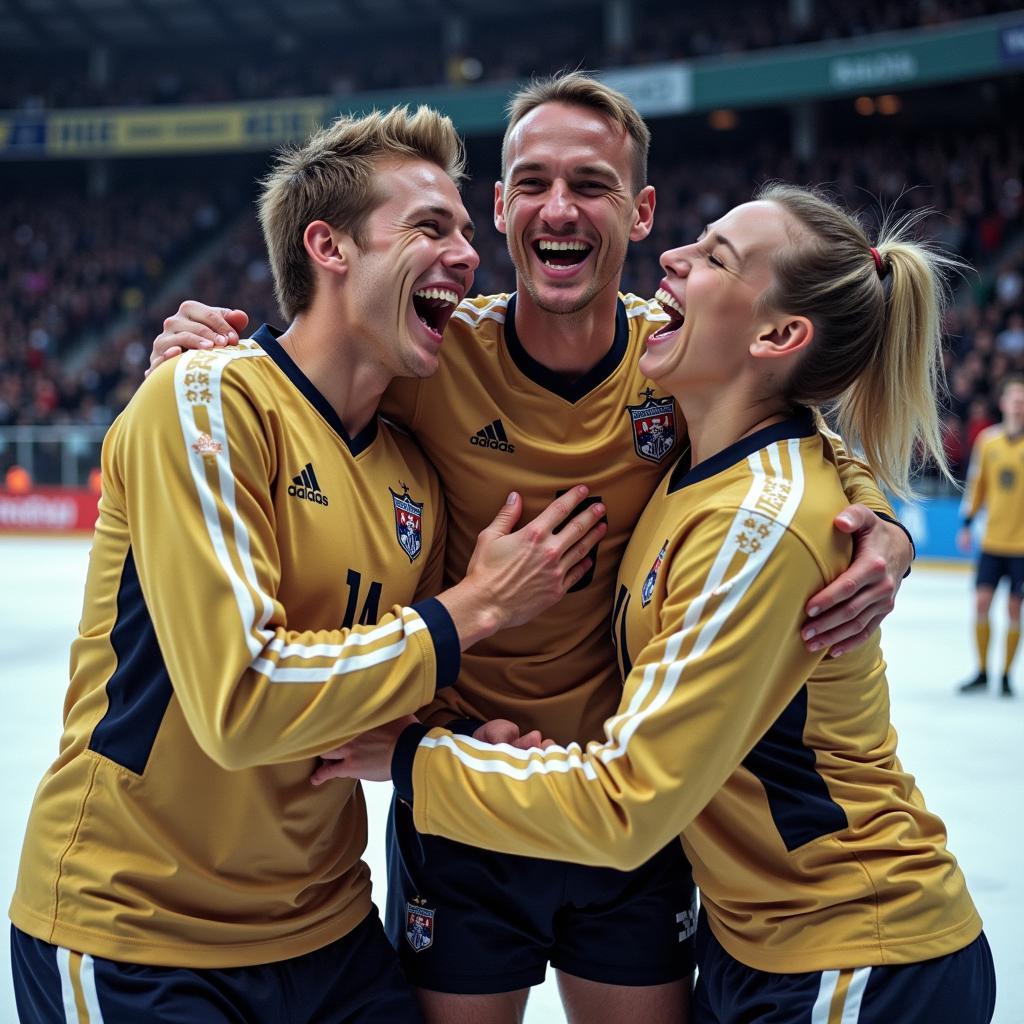 Erling Haaland celebrates a goal with his teammates