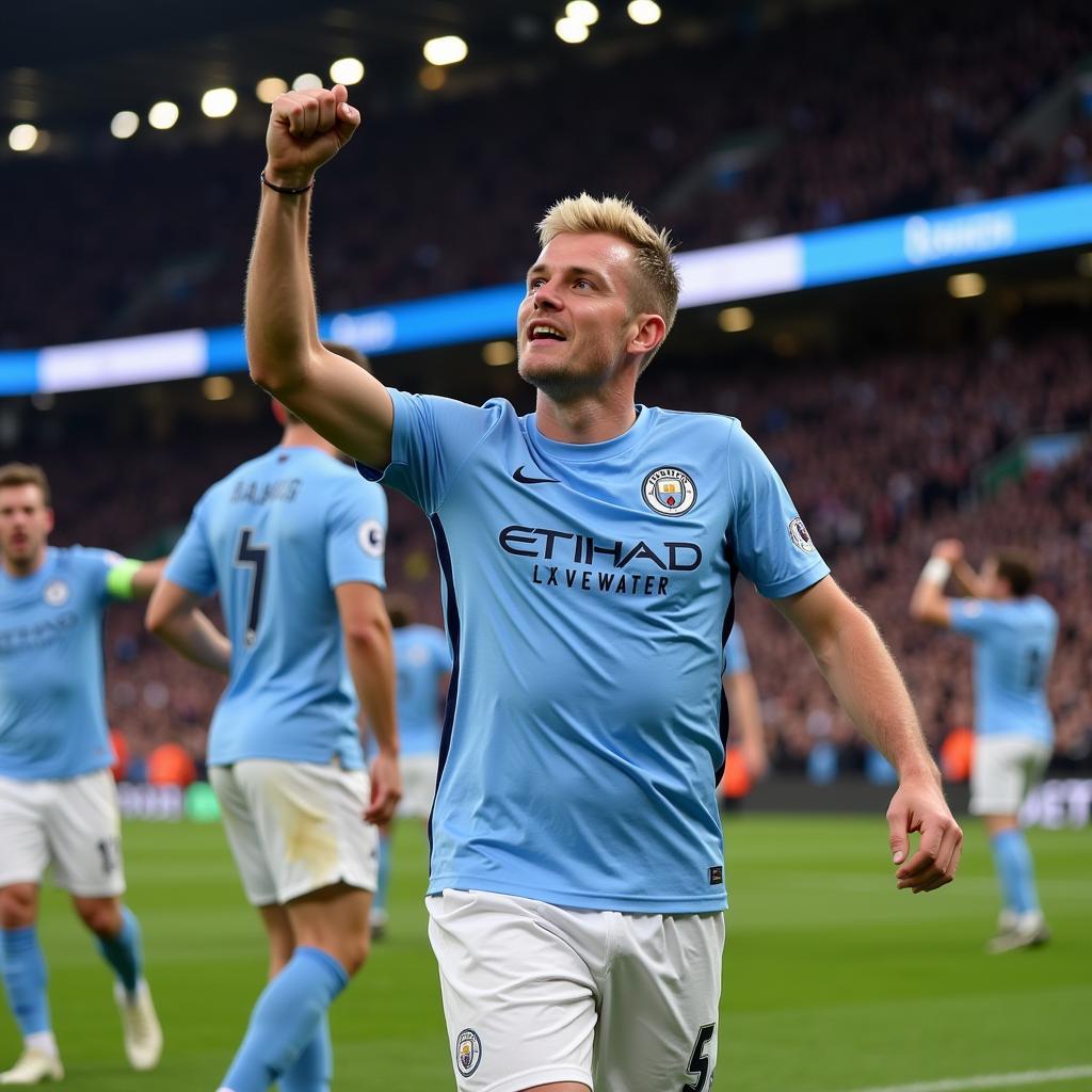 Haaland celebrating a goal for Manchester City