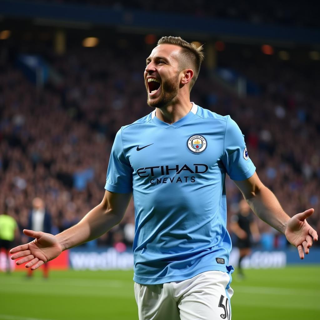 Haaland celebrating a goal for Manchester City