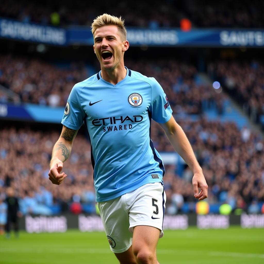 Haaland celebrates a goal with Manchester City