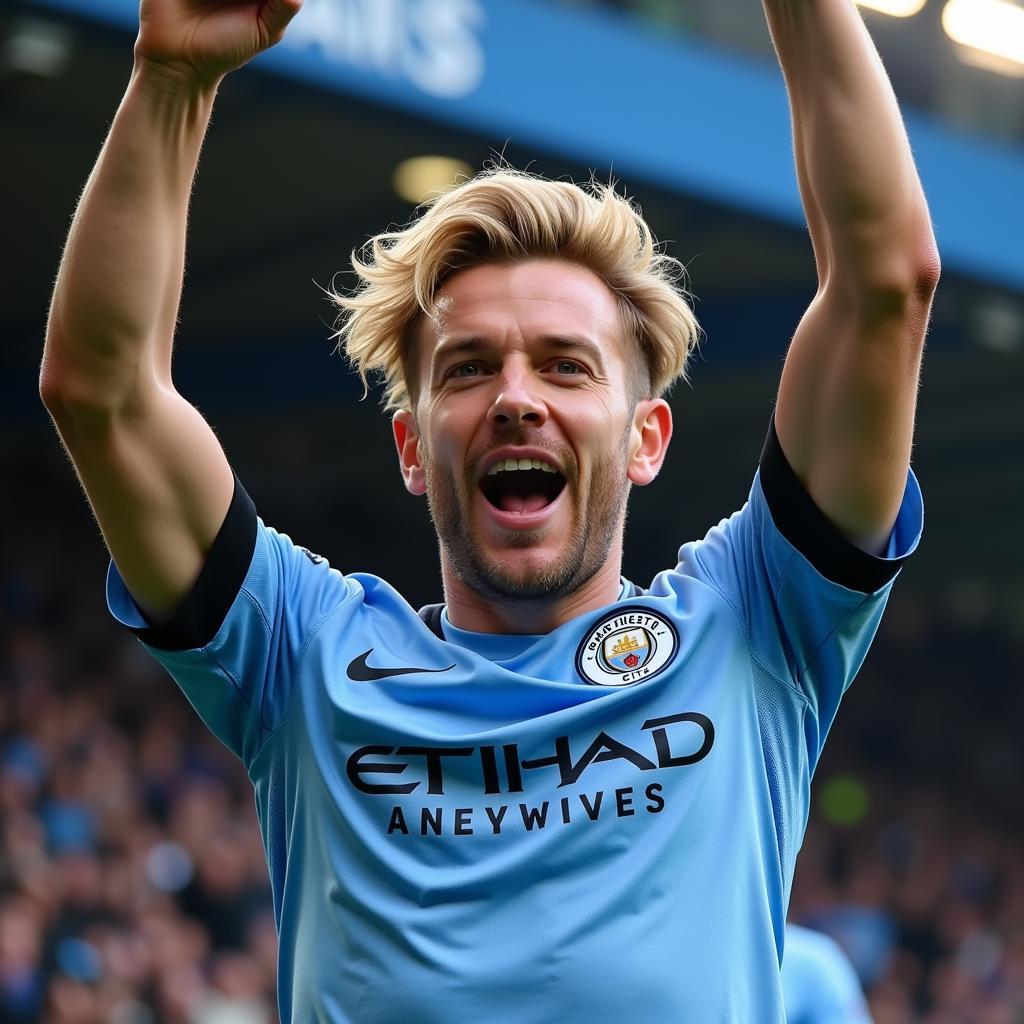 Erling Haaland celebrating a goal for Manchester City