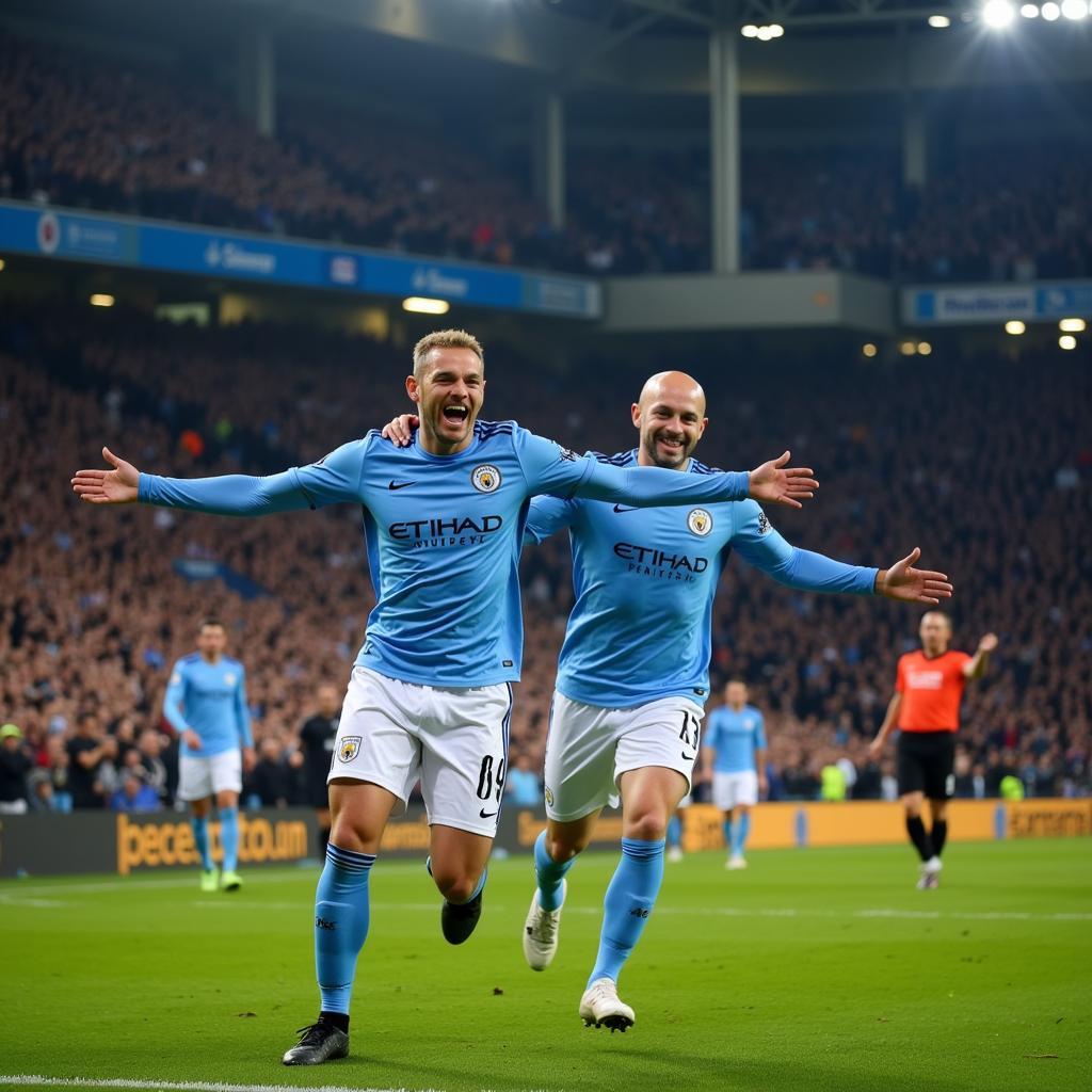 Haaland celebrating a goal with Guardiola