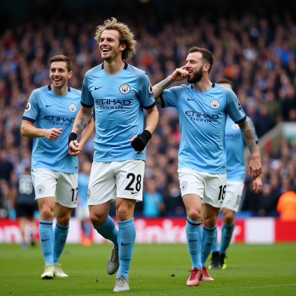 Erling Haaland celebrates a goal.