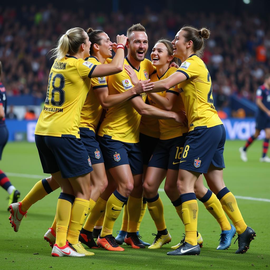 Erling Haaland celebrates a goal with teammates