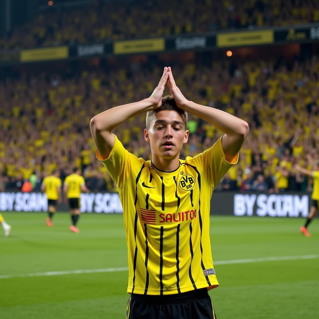 Erling Haaland celebrating a goal with Borussia Dortmund