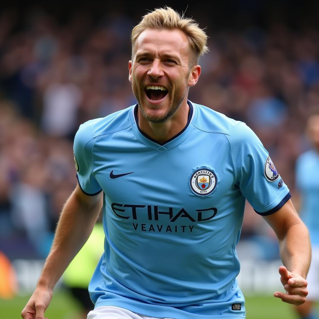 Erling Haaland celebrates a goal for Manchester City