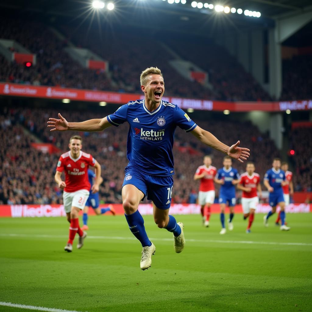 Erling Haaland celebrates a goal for Manchester City