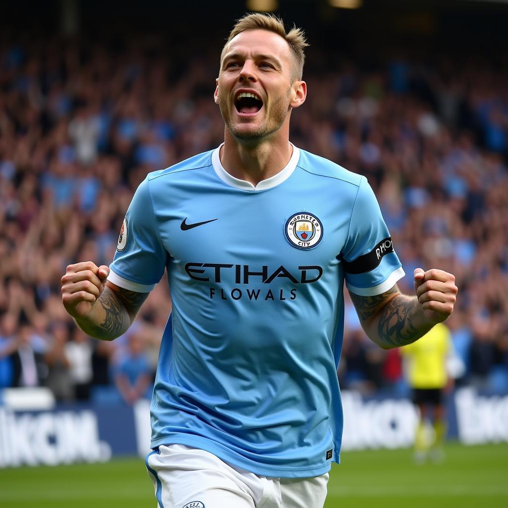 Erling Haaland celebrates a goal for Manchester City