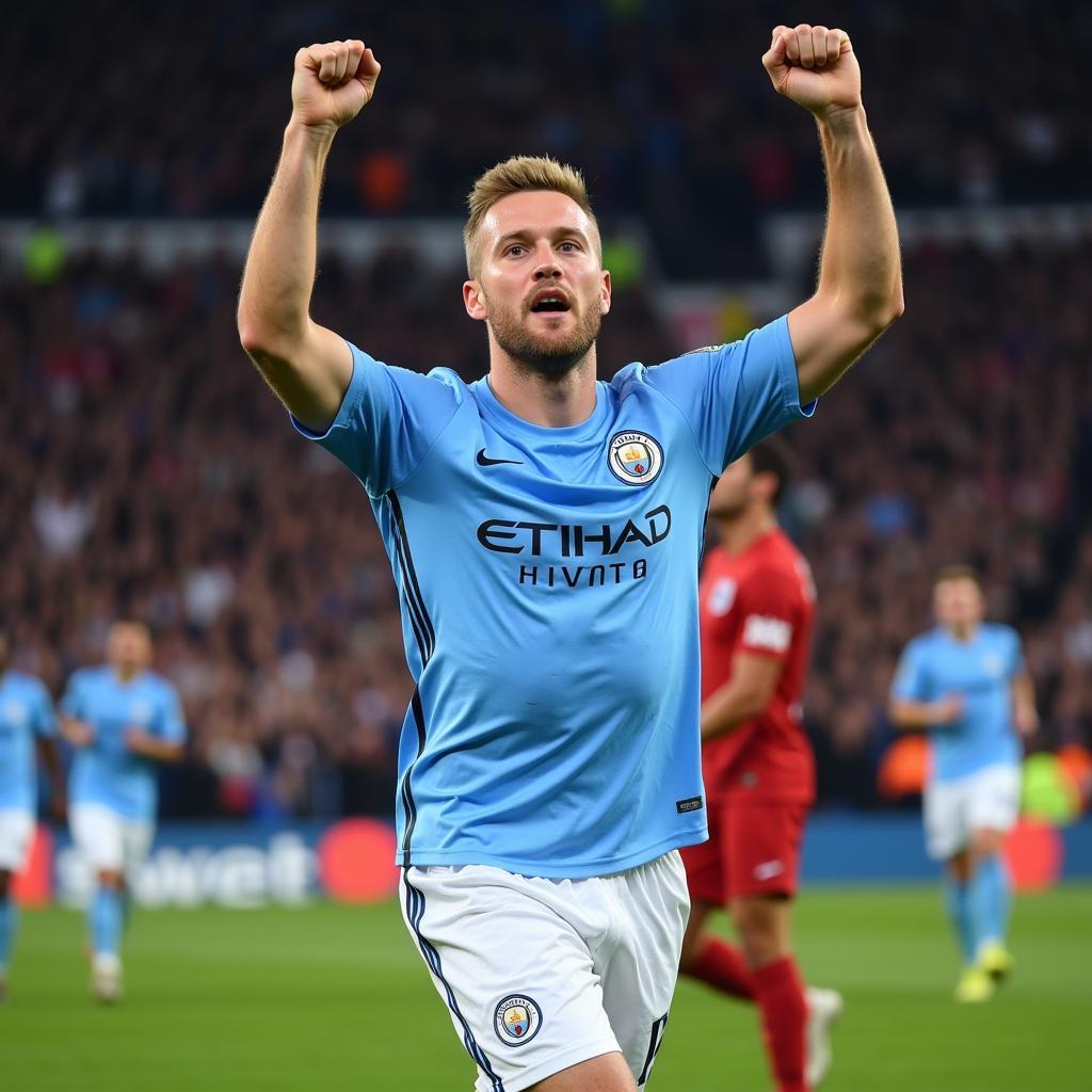 Haaland celebrates a goal for Manchester City