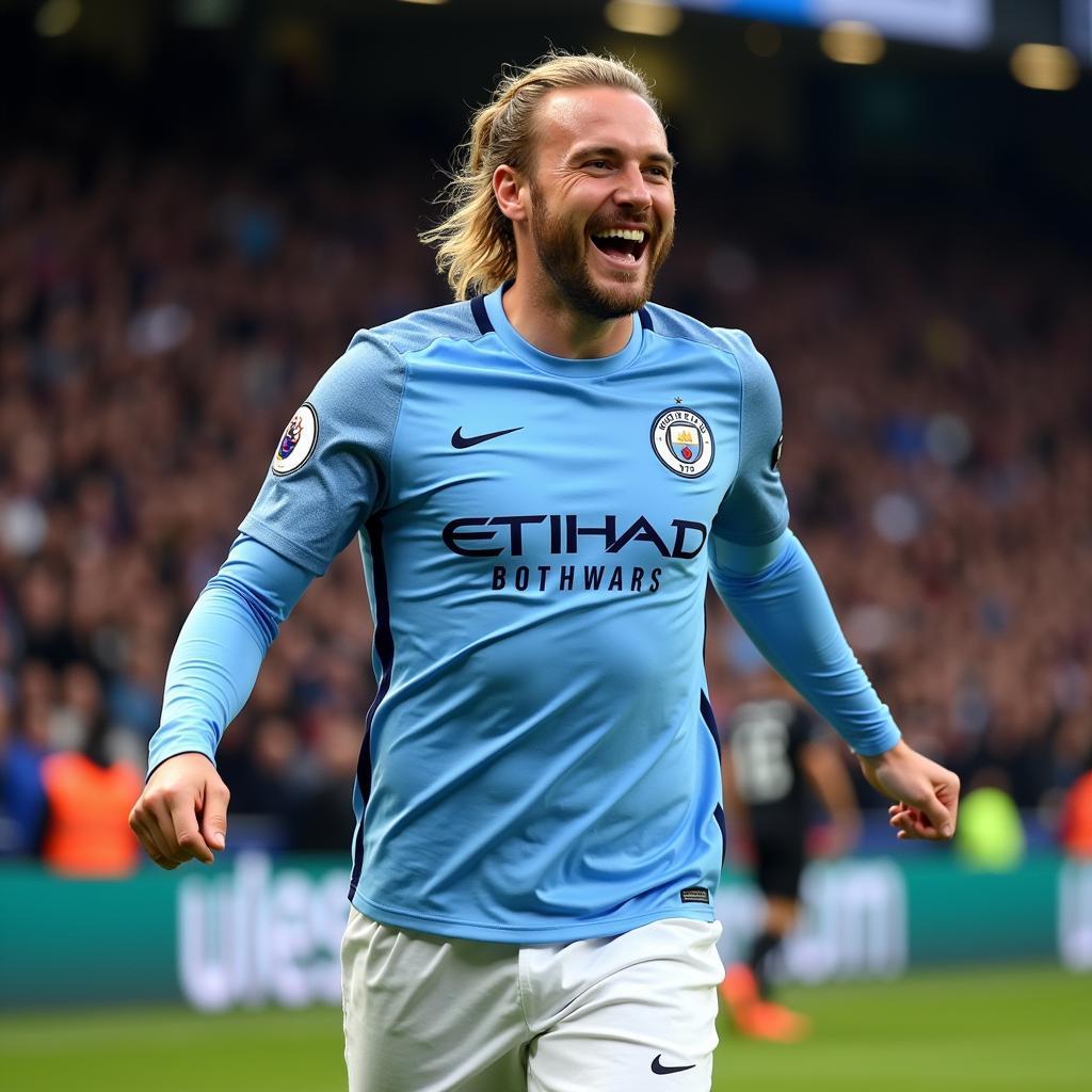 Erling Haaland celebrates a goal for Manchester City in the UEFA Champions League