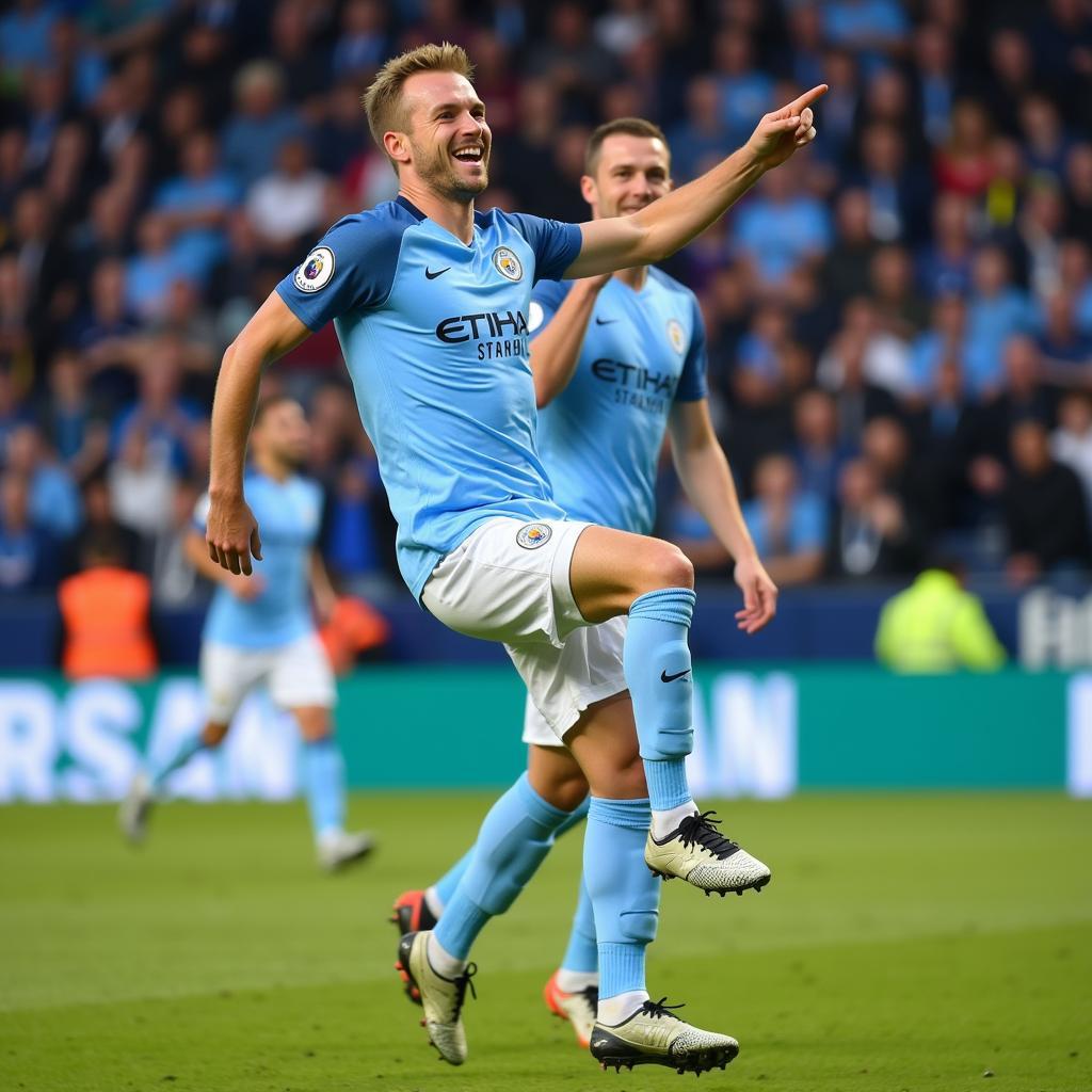 Haaland celebrating a goal for Man City