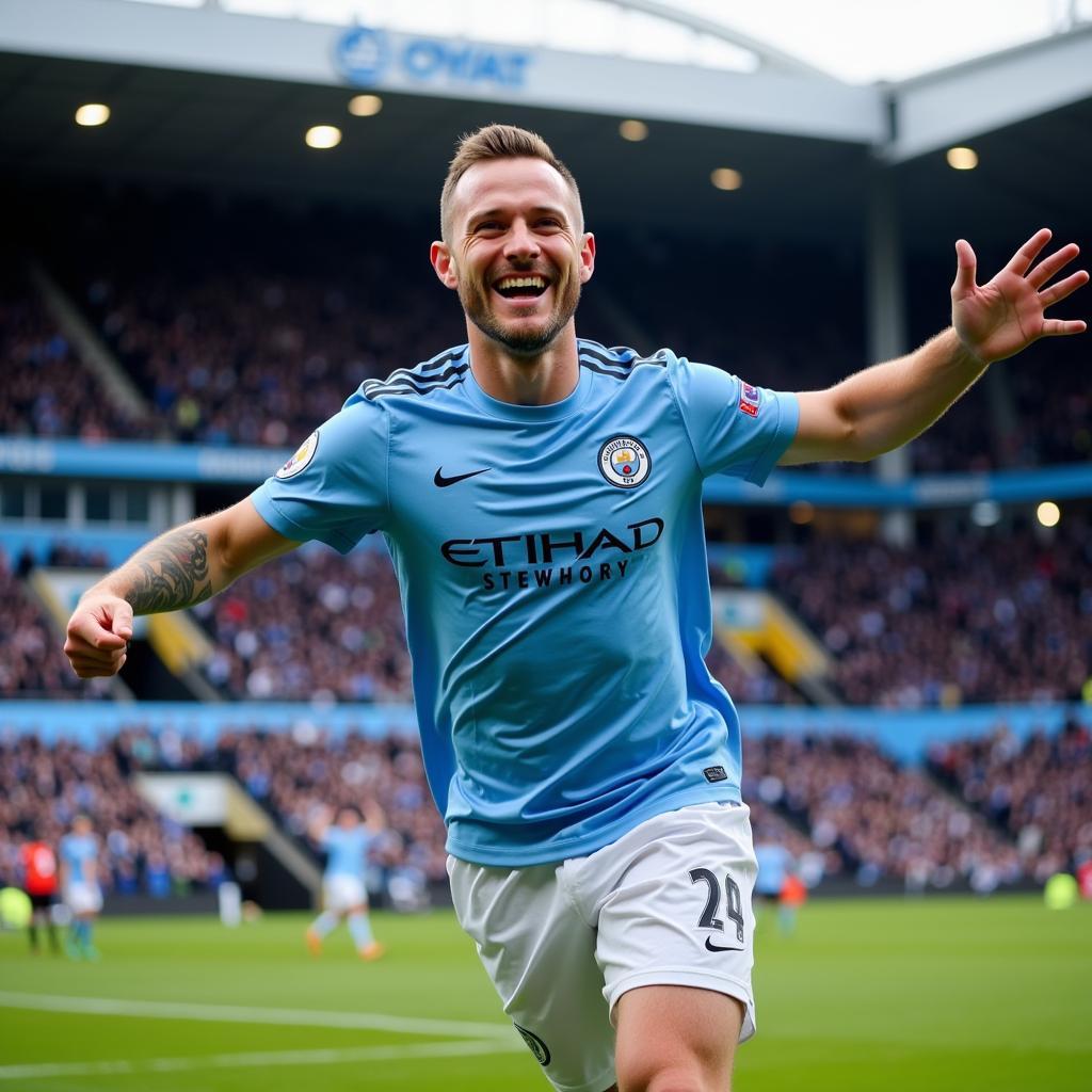 Erling Haaland Celebrating a Goal for Man City