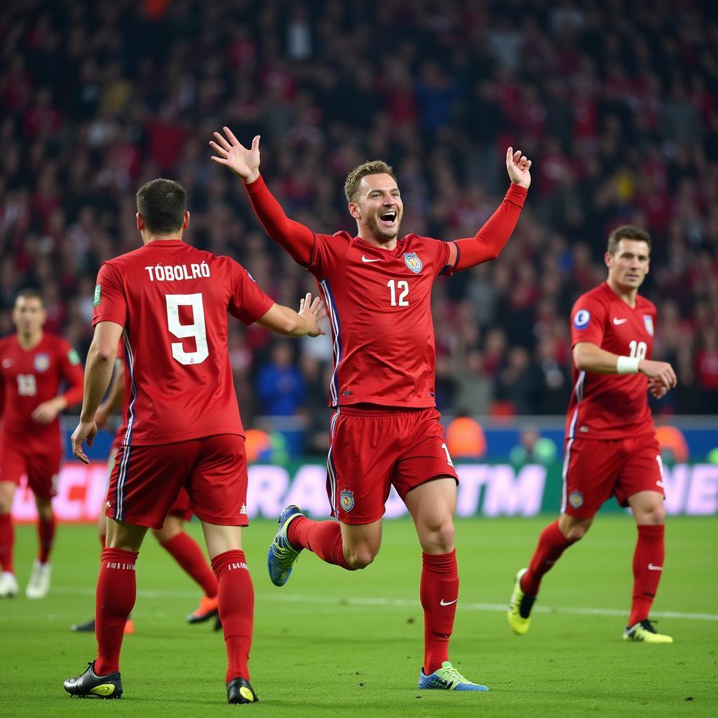 Erling Haaland celebrating a goal with his teammates