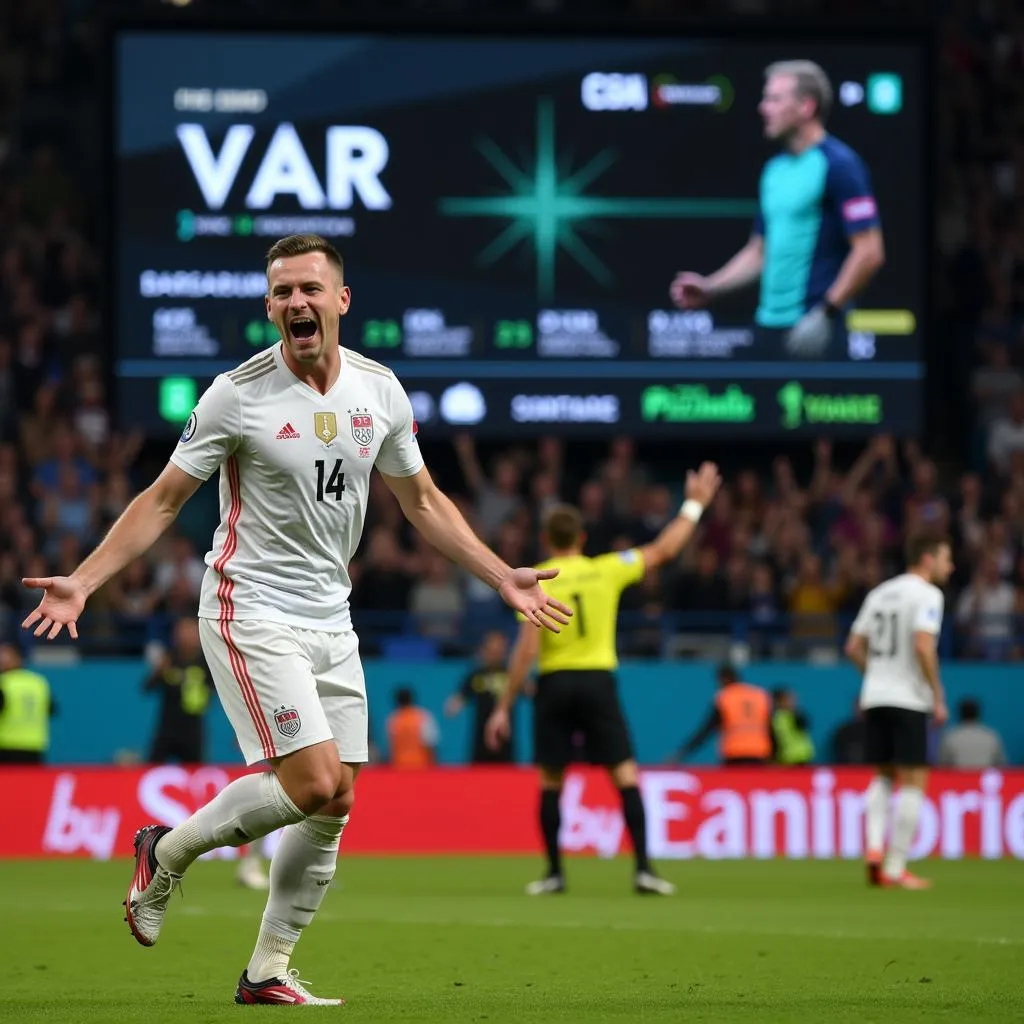 Haaland celebrating a goal after VAR check