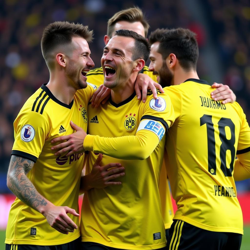 Haaland celebrating a goal with Borussia Dortmund teammates against Gladbach