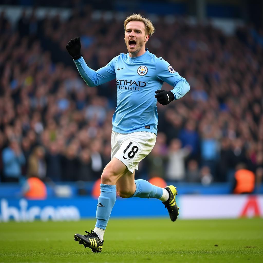 Haaland celebrates a goal for Manchester City