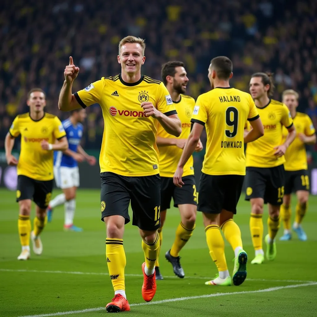 Haaland celebrates a goal for Borussia Dortmund