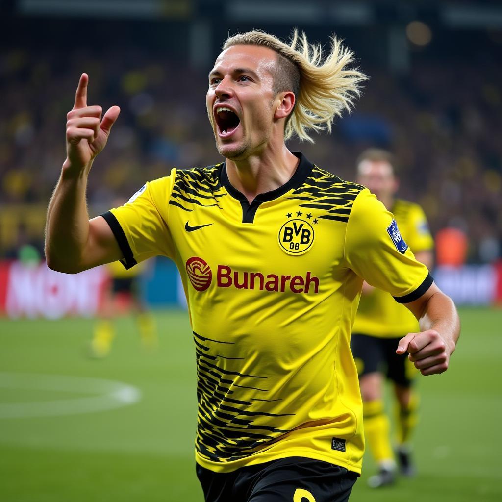 Haaland celebrating a goal during his time at Borussia Dortmund