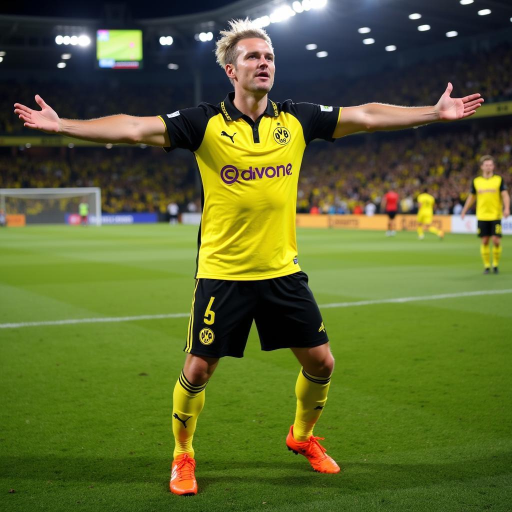 Erling Haaland celebrating a goal for Borussia Dortmund