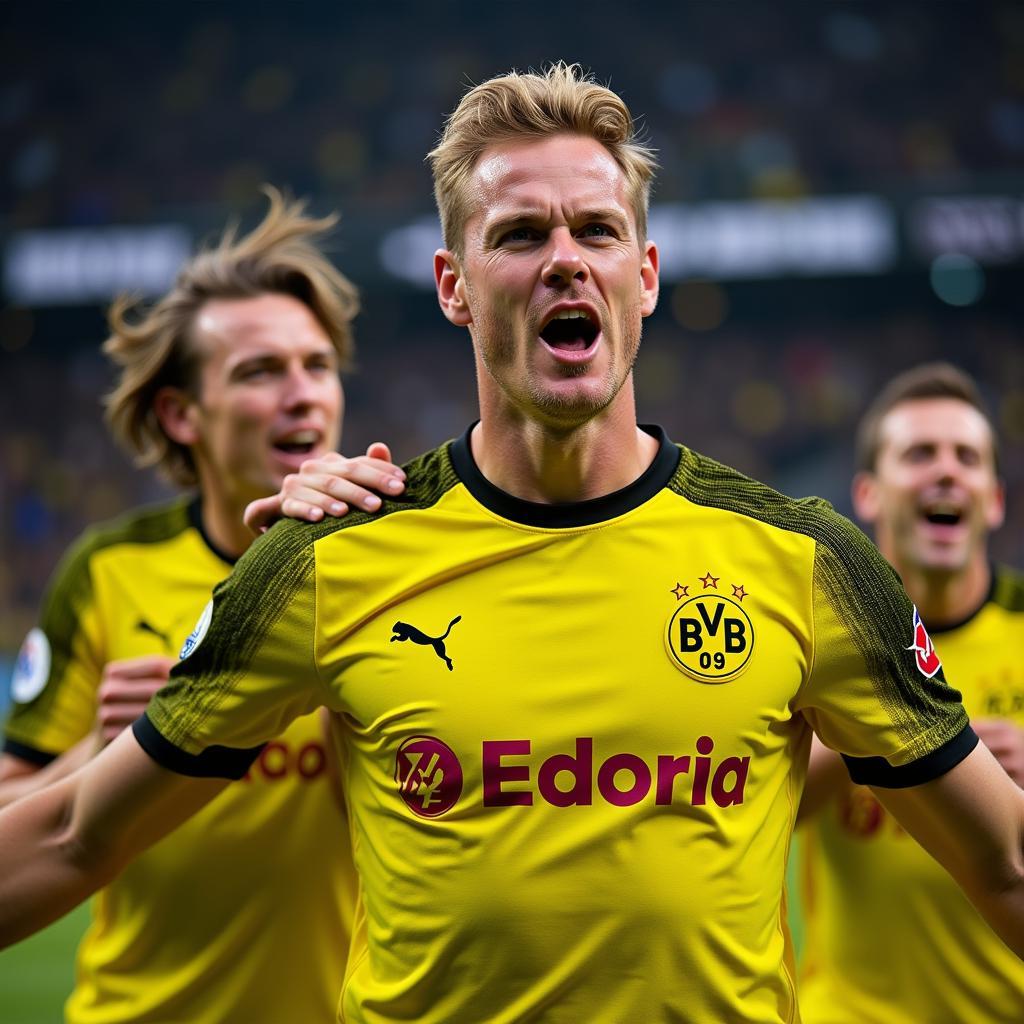 Haaland celebrates a goal for Dortmund