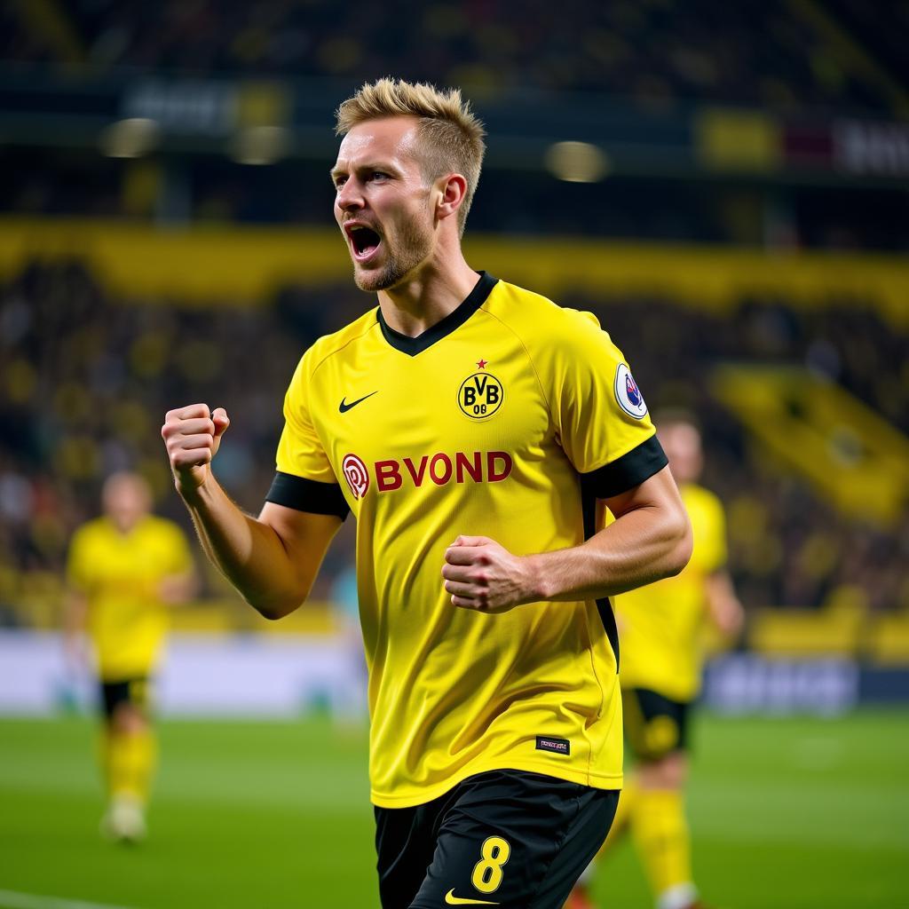 Erling Haaland celebrating a goal for Borussia Dortmund