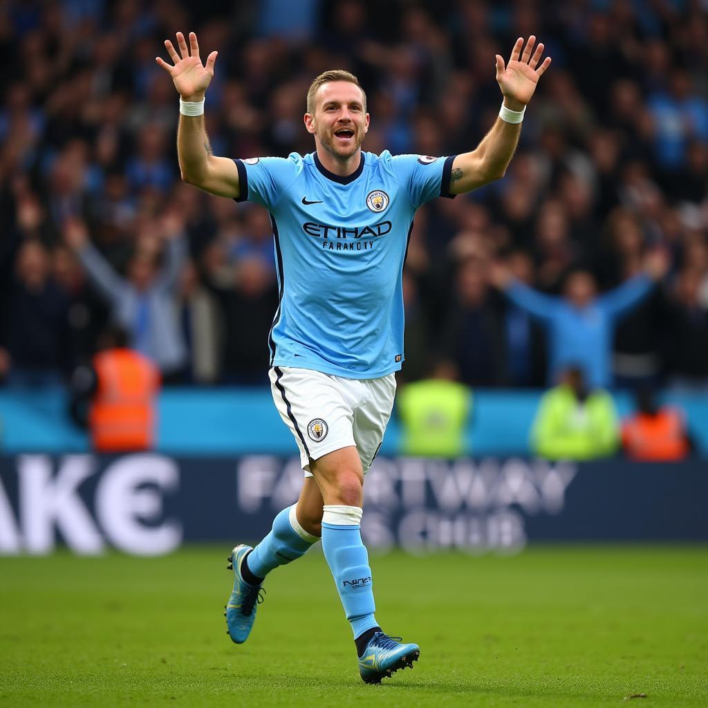 Haaland celebrates a goal at the Etihad Stadium