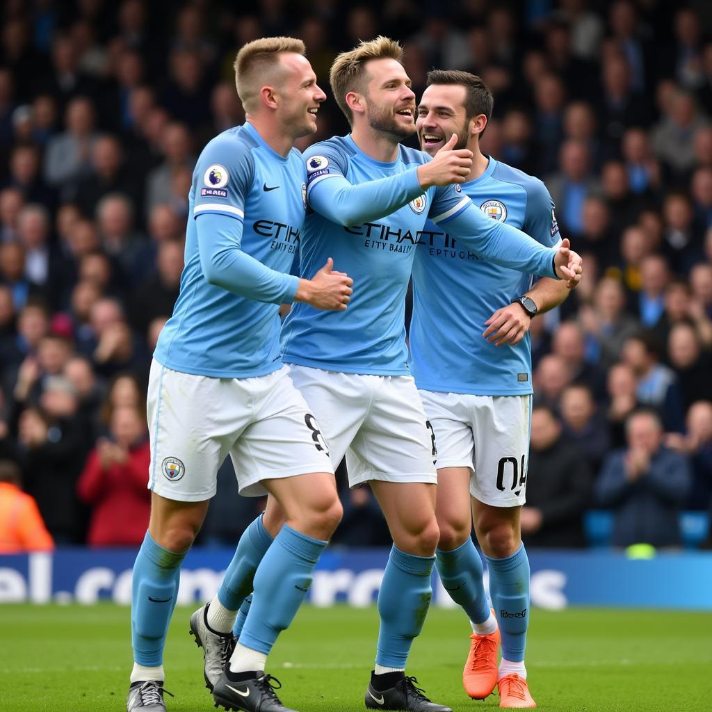 Haaland celebrates a goal at the Etihad Stadium