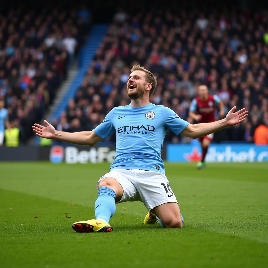 Haaland celebrates a goal at the Etihad Stadium