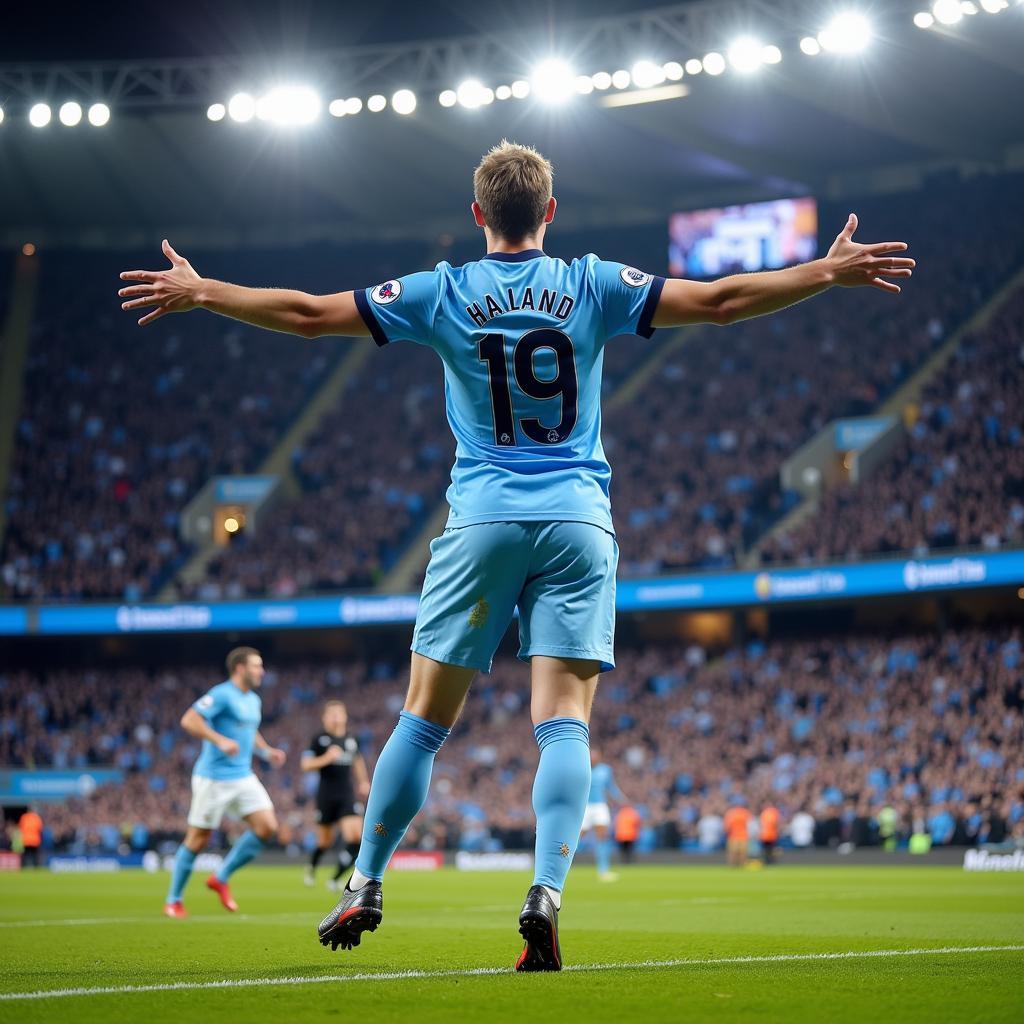 Haaland Celebrating a Goal at Etihad Stadium