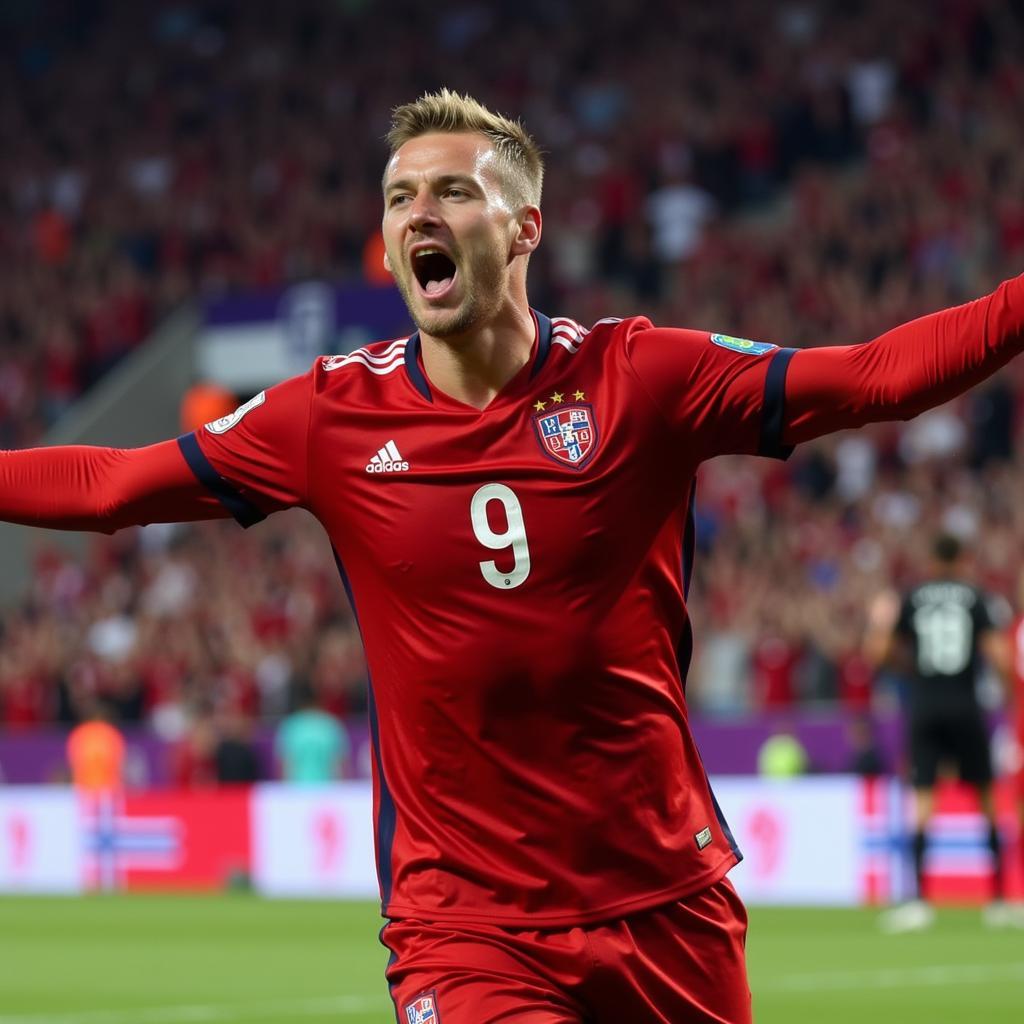 Erling Haaland celebrates a goal for Norway