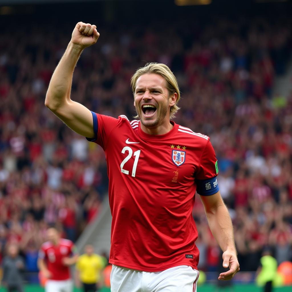 Haaland celebrating a goal for the Norwegian national team