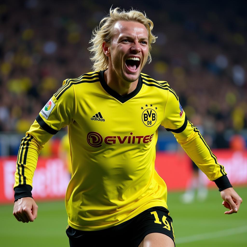 Haaland celebrating a goal in his BVB jersey