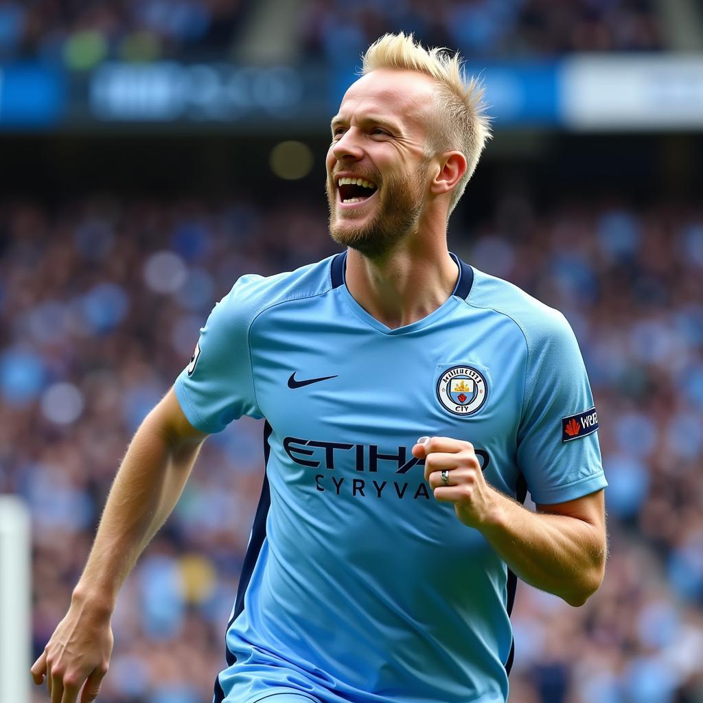 Haaland celebrating a goal for Manchester City