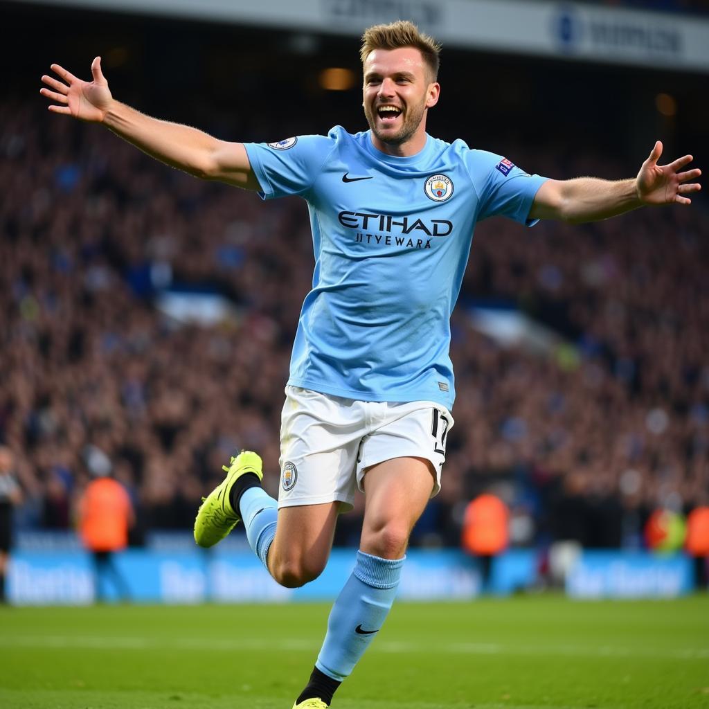 Haaland celebrating a goal for Man City