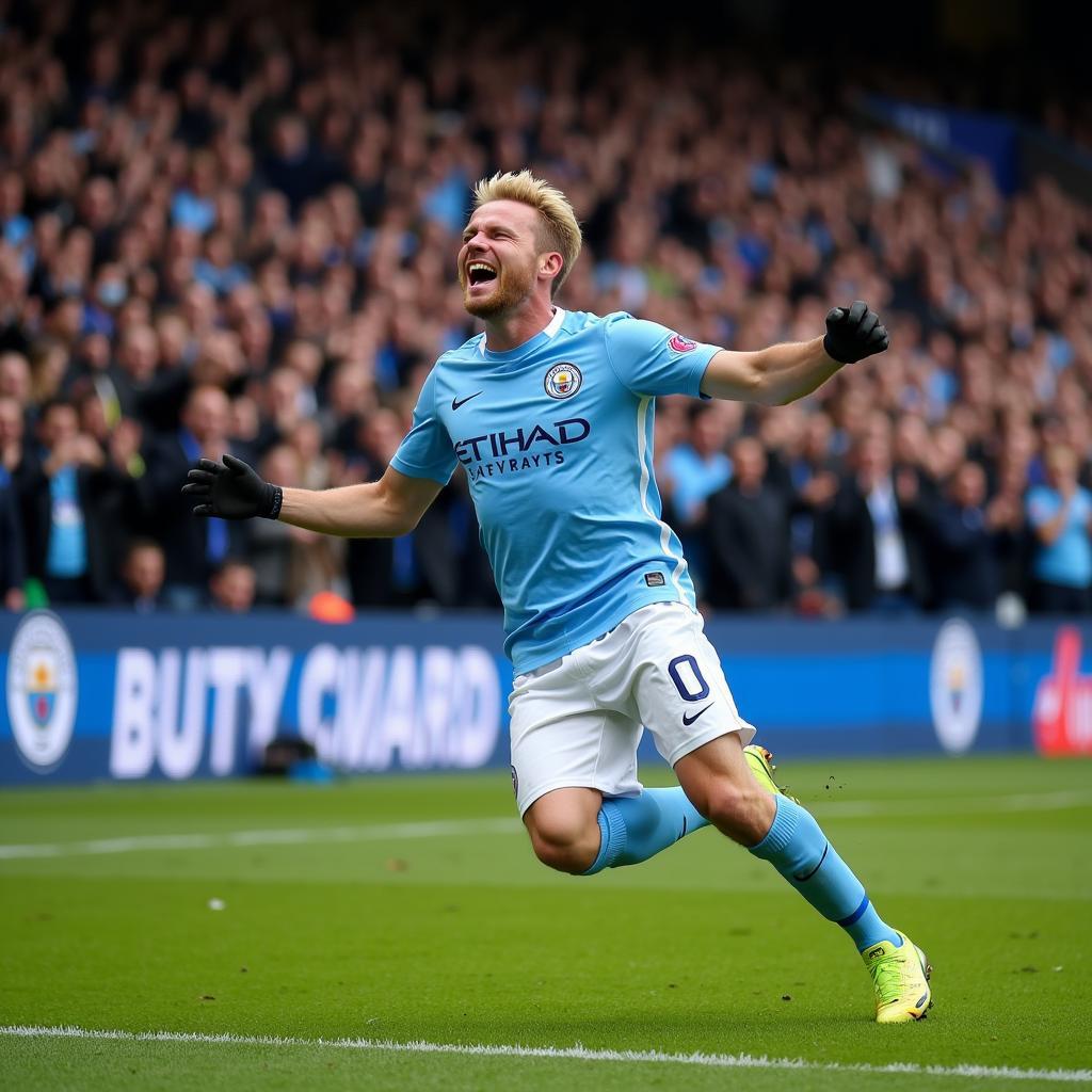 Haaland Celebrating a Goal at the Etihad Stadium