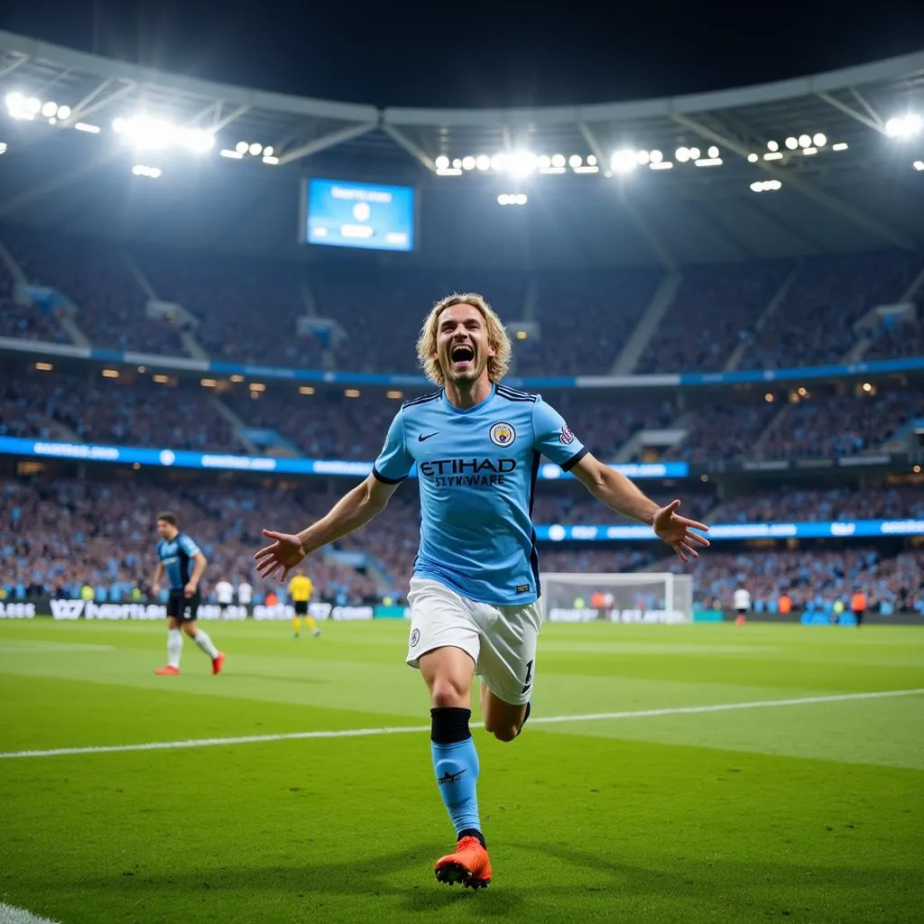 Haaland celebrates a goal with Man City fans