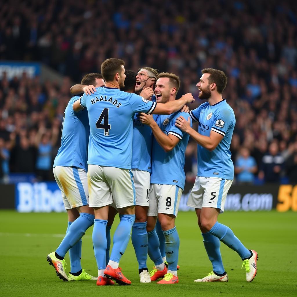 Haaland celebrating a goal for Manchester City