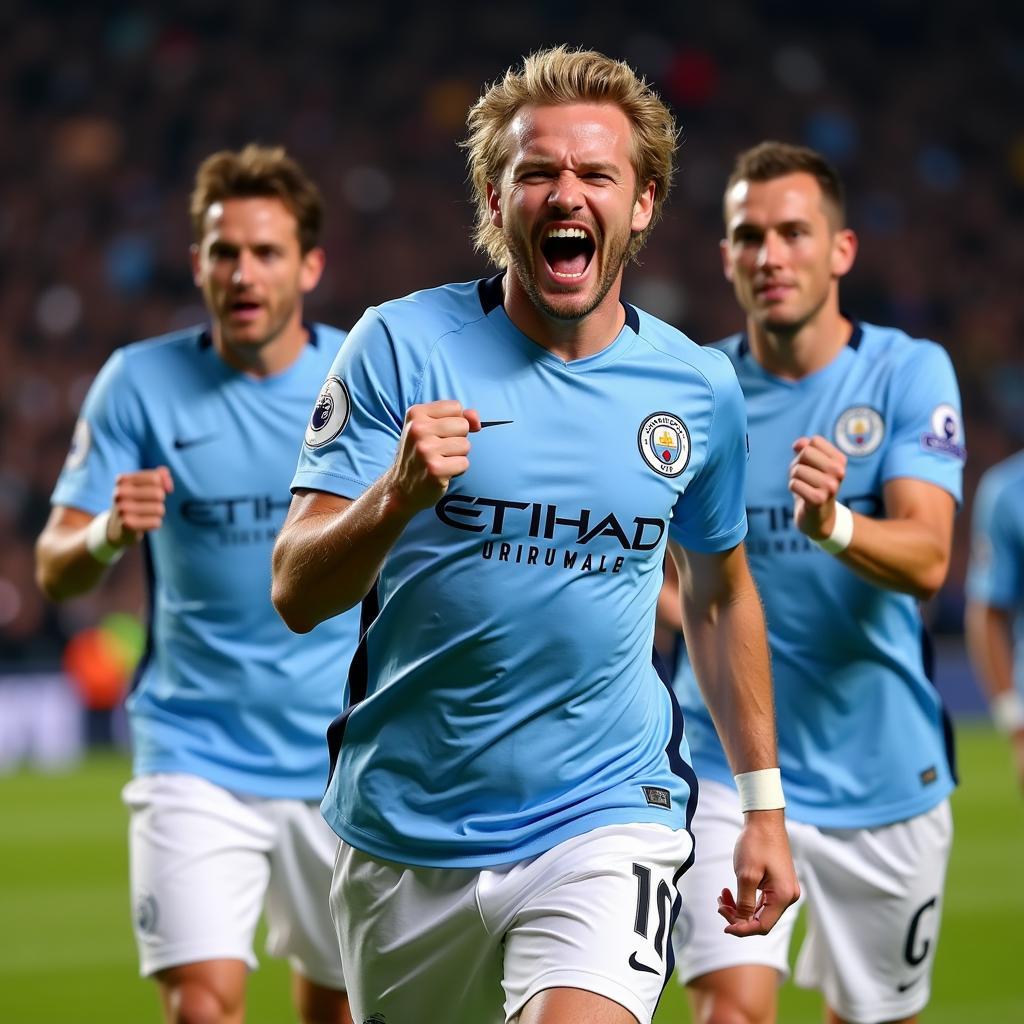 Erling Haaland Celebrates a Goal for Manchester City