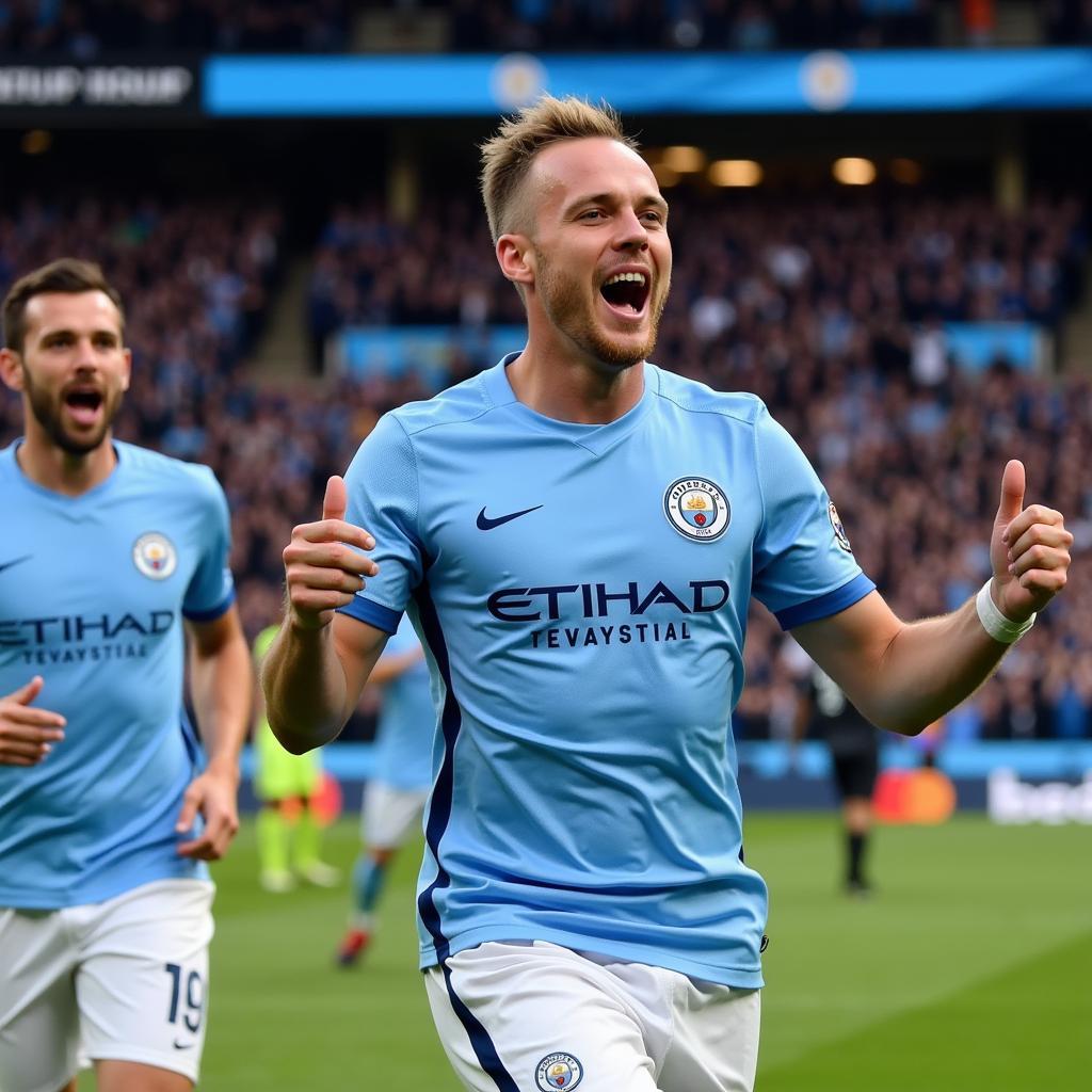 Erling Haaland celebrating a goal for Manchester City