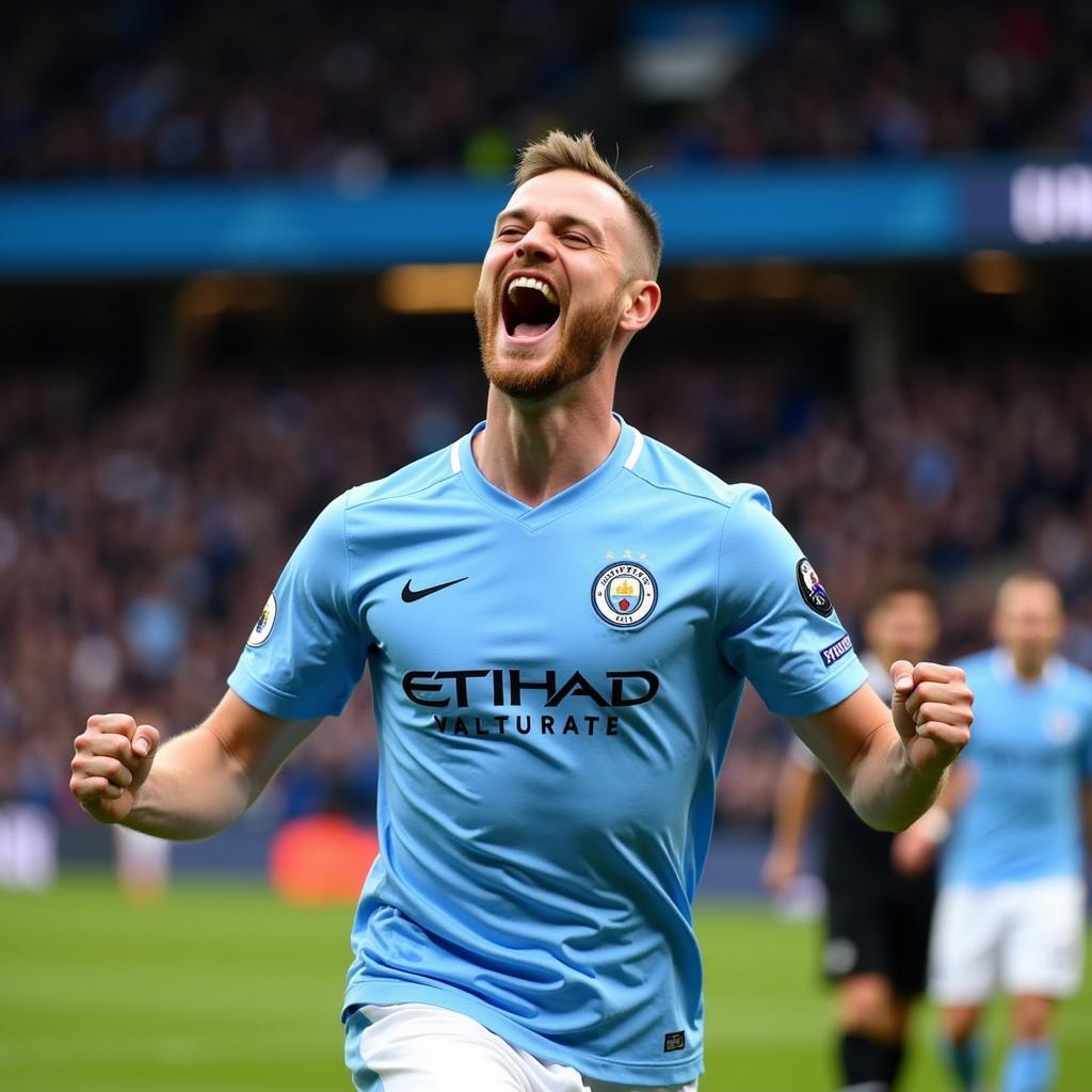 Erling Haaland Celebrating a Goal in a Manchester City Jersey