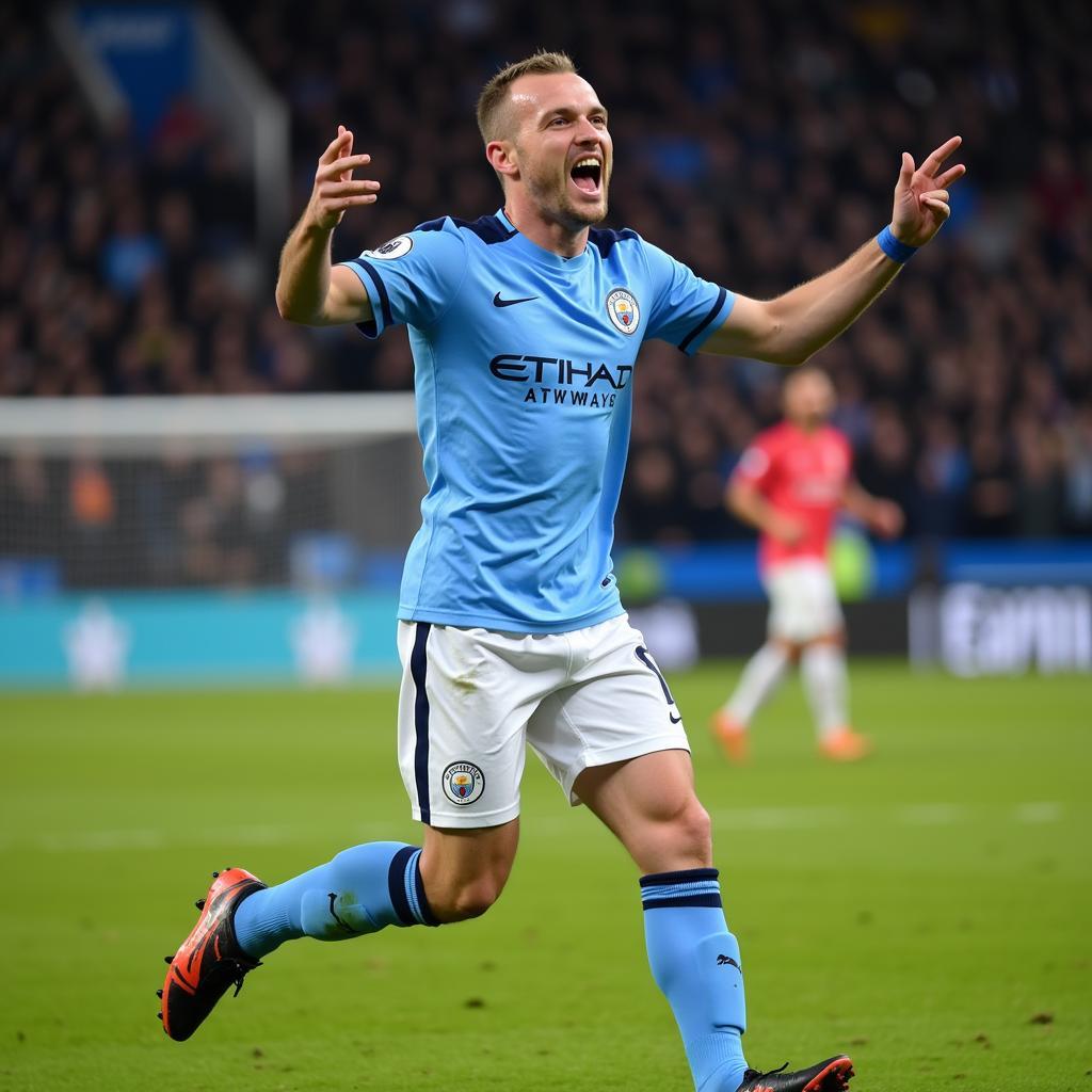 Erling Haaland celebrates a goal for Manchester City