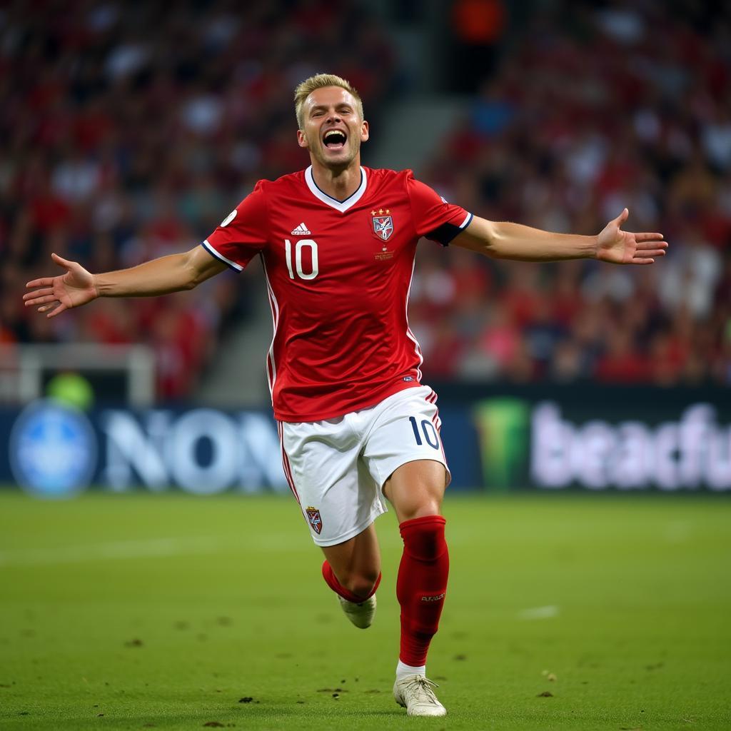 Erling Haaland celebrates a goal for Norway