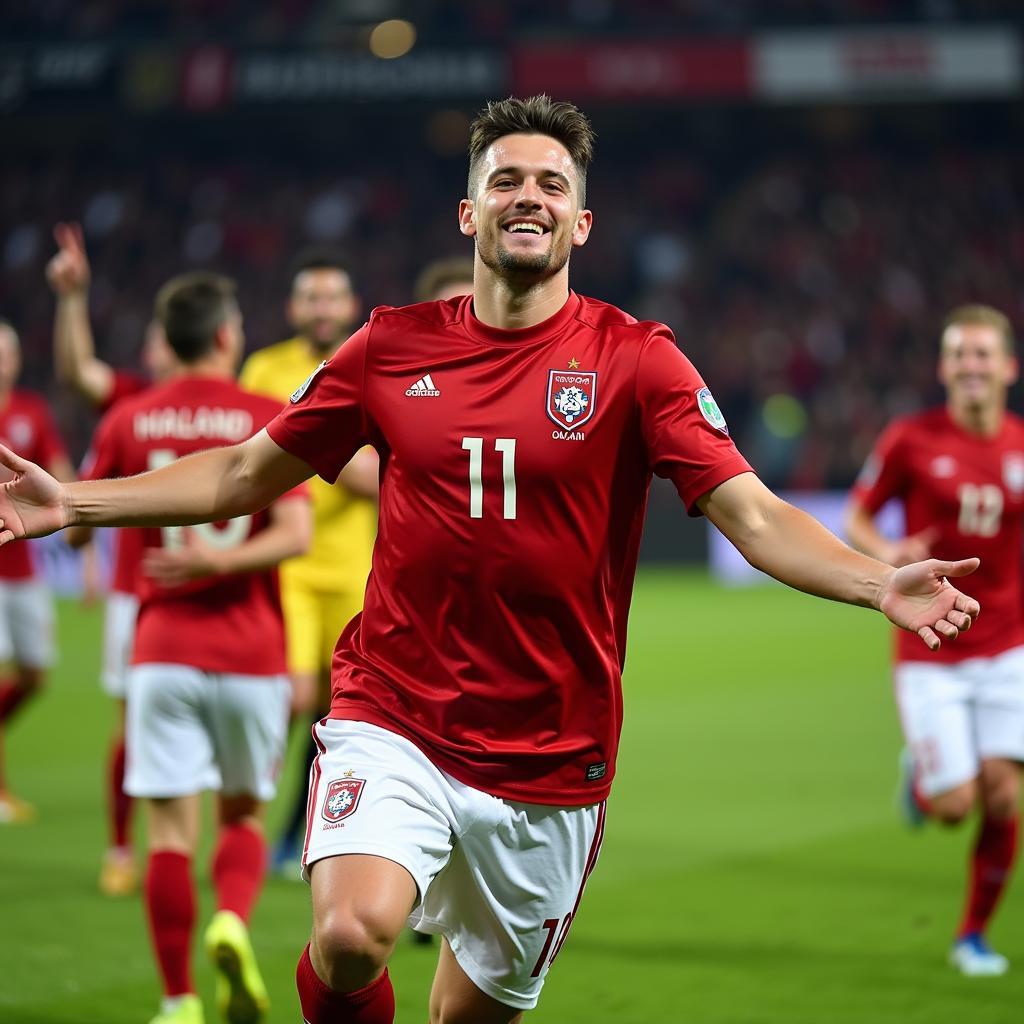 Erling Haaland celebrating a goal for Norway